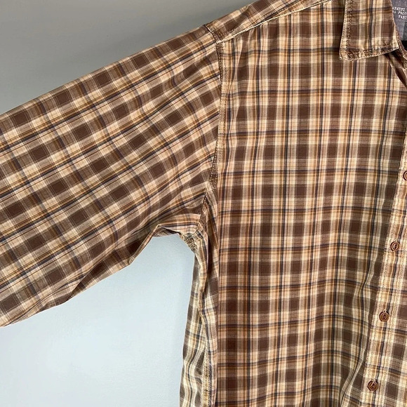 TIMBERLAND Mens Aged Washed Plaid Shirt Tan Brown Organic Cotton Long Sleeve XL - Picture 7 of 13